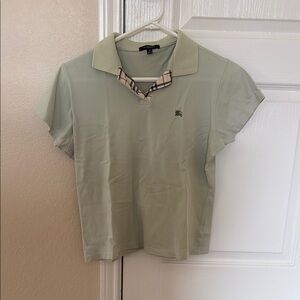 Burberry Green Fitted Crop Polo T-Shirt